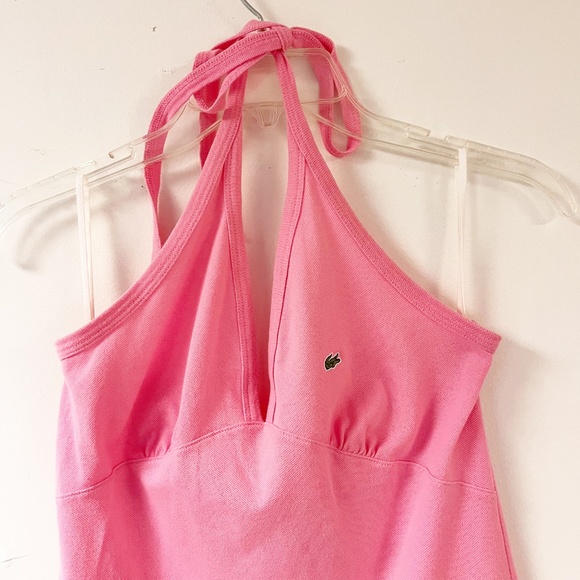 Lacoste Women's Pink Halter Babydoll Dress V Neck Y2K Preppy - Picture 3 of 7